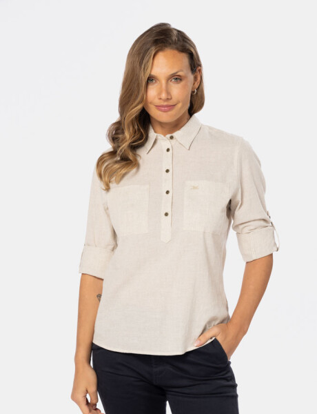 CAMISA DE LINO MEDIO BOTÓN Beige