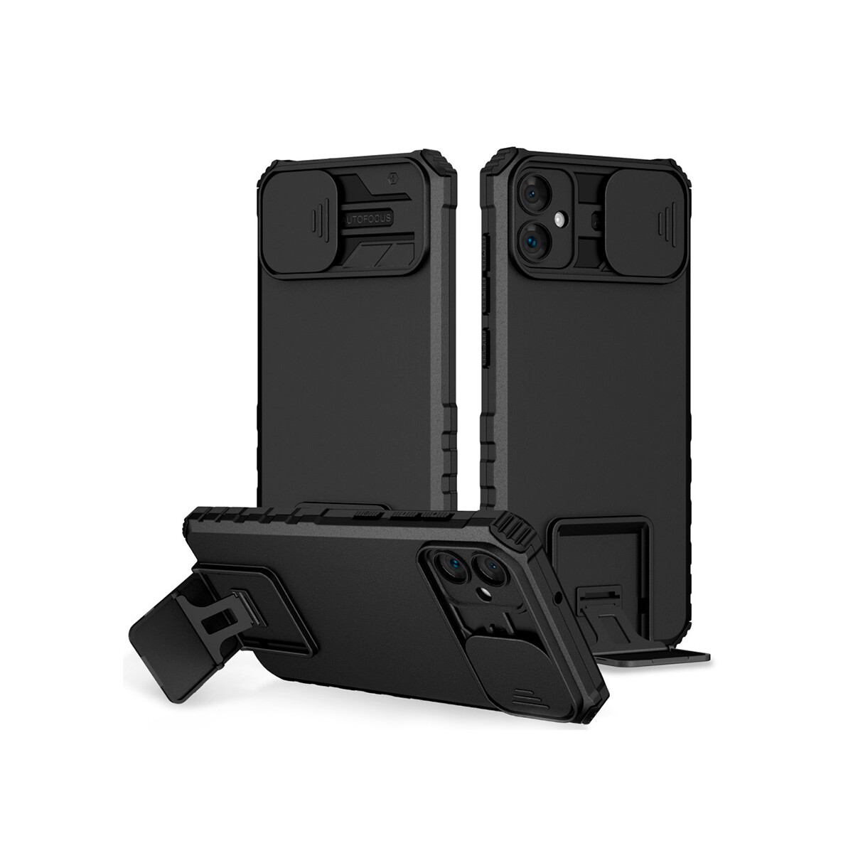 Protector Samsung Galaxy A05 con soporte y cubre cámara color negro 