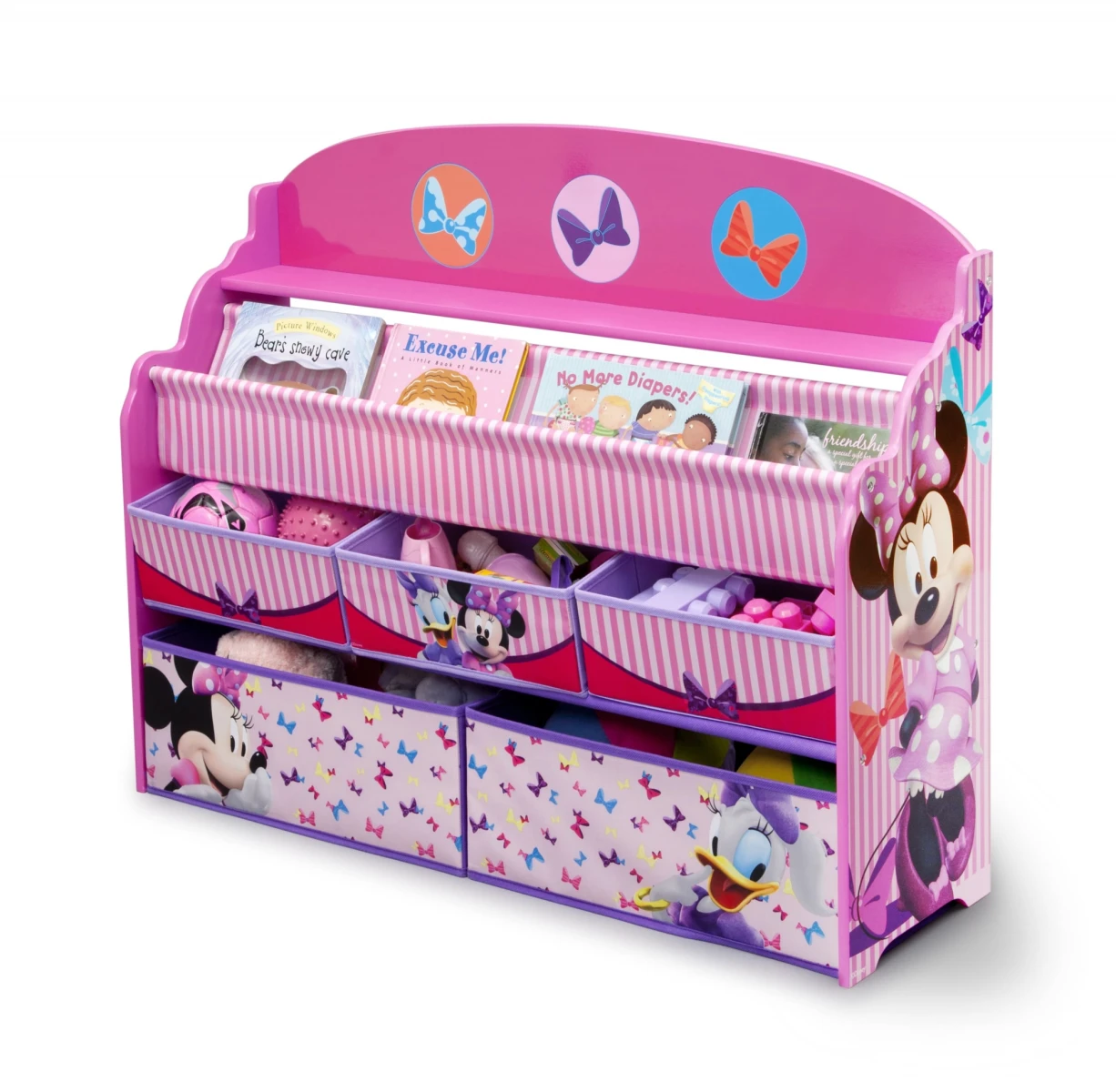 Organizador de Libros y Juguetes Deluxe Minnie Mouse Disney - 5 Contenedores - ROSA-FUSCIA 