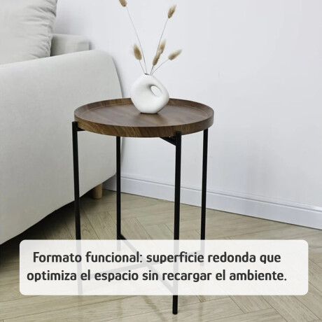 Mesa Auxiliar Redonda Madera Metal 37x37x47cm Estilo Moderno Marrón Oscuro