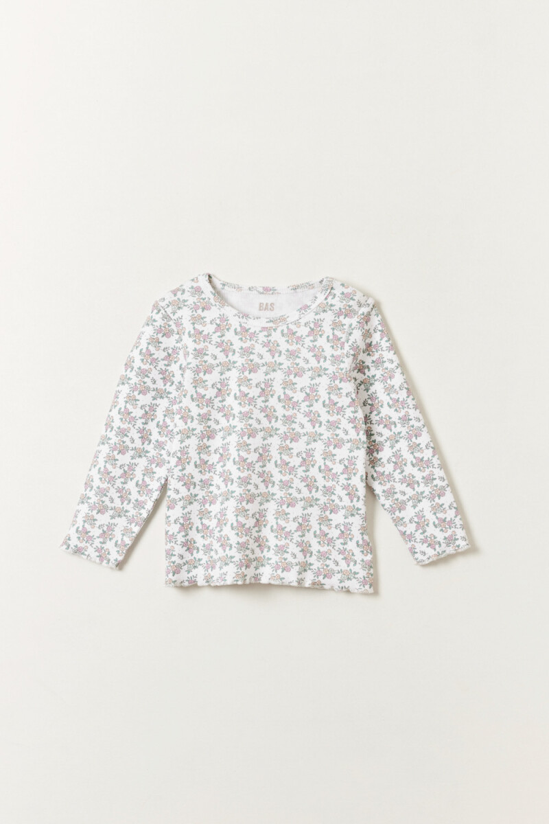 Remera rib Estampa Flores Crudo
