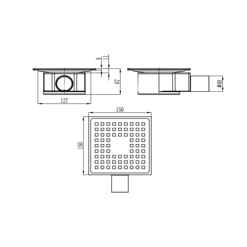DESAGÜES DESAGUE 15X15 40MM ACERO INOX SALIDA HORIZONTAL 000
