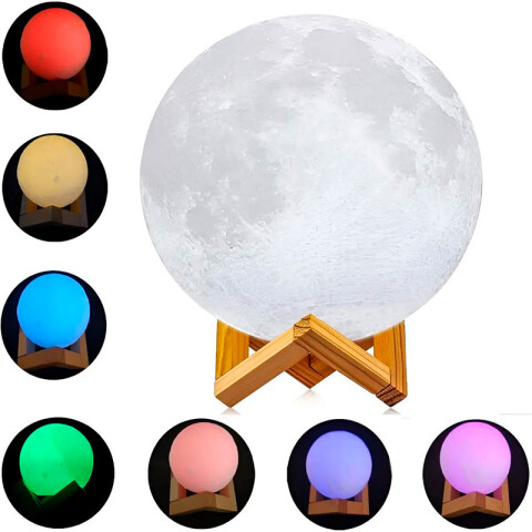 Velador con luz led lampara luna llena con base de madera c Velador Con Luz Led Lampara Luna Llena Con Base De Madera C