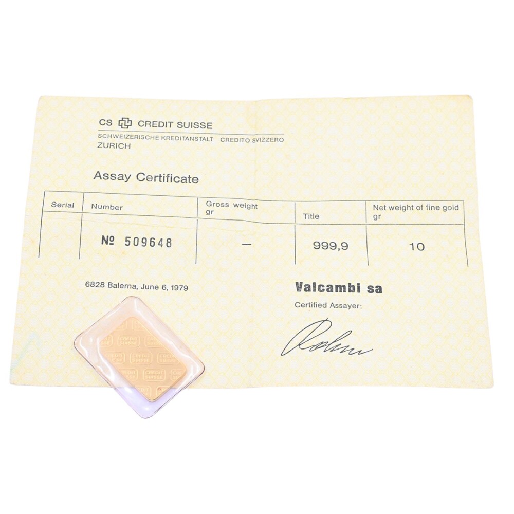 Lingote de oro fino Credit Suisse 10 gr Lingote de oro fino Credit Suisse 10 gr