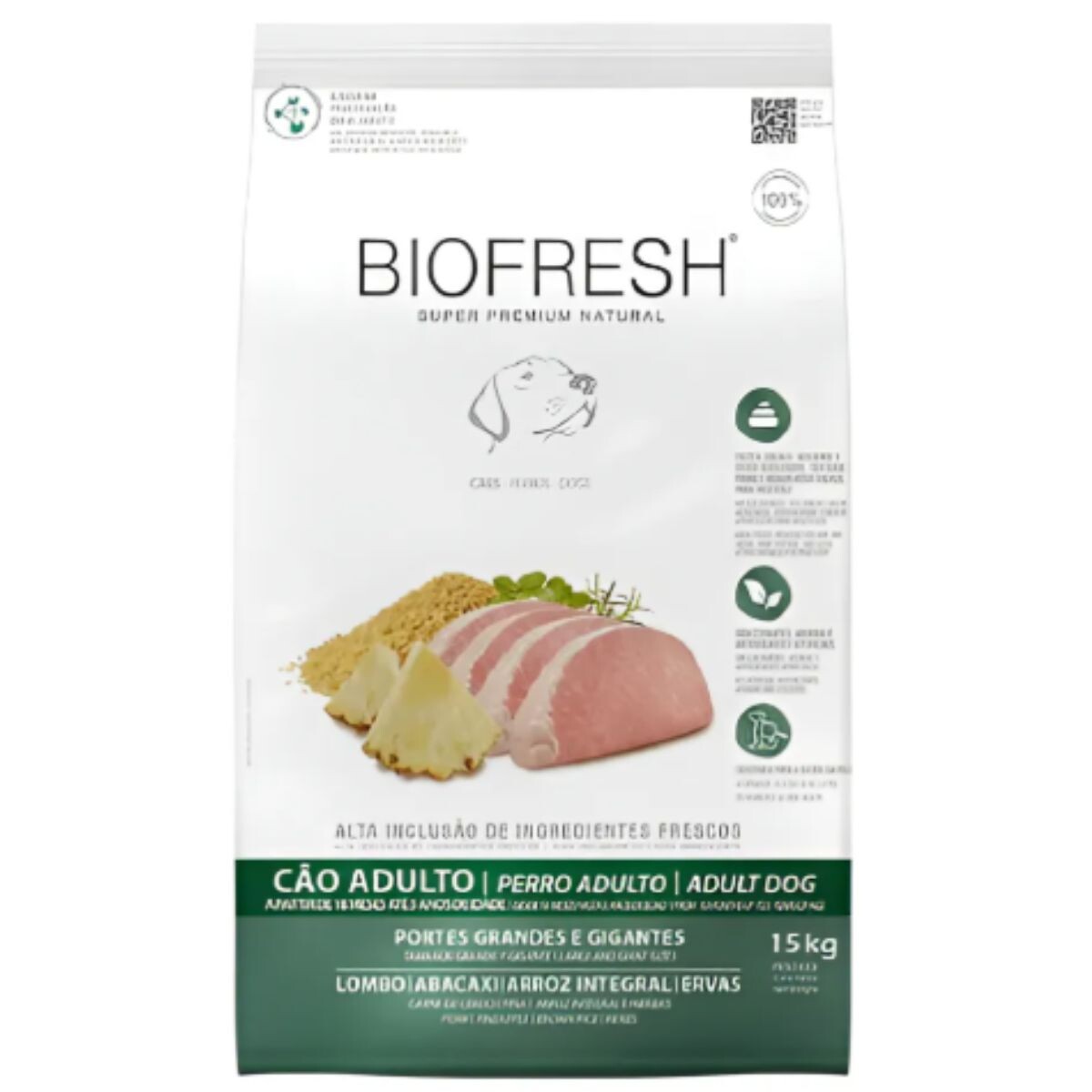 BIOFRESH PERRO ADULTO RAZAS GRANDES CERDO Y ANANA 15 KILOS 