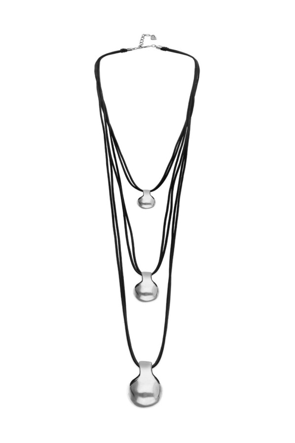 COLLAR TRIPLE DE CUERO CON 3 BOLAS DE ALEACIÓN DE METALES BAÑADAS EN PLATA DE LEY Colgante