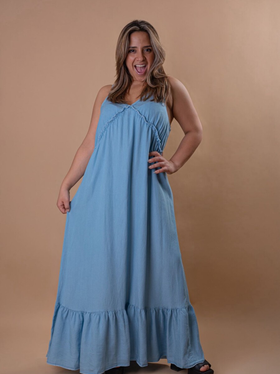 Vestido solera jean tencel liso Celeste Claro