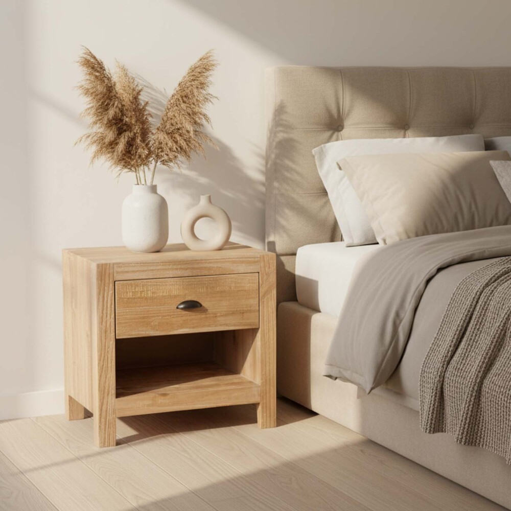 MESA DE LUZ 1 CUERPO MADERA NATURAL-BEIGE MONTAUK