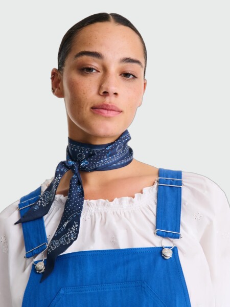 LONGCHAMP - PAÑUELO BANDANA DE SEDA Azul