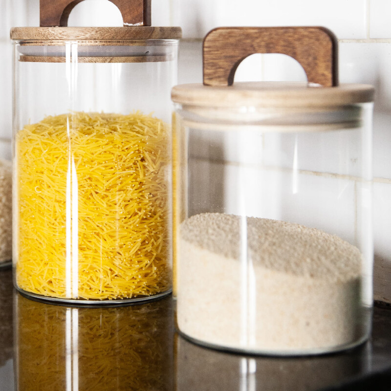 Contenedor de vidrio tapa madera con manija 700ml