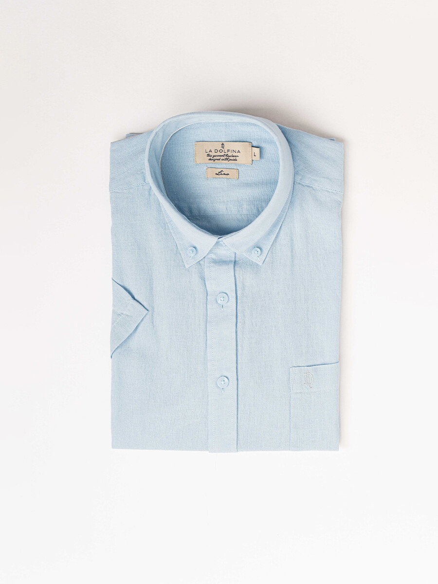 Camisa mc lino lisa - celeste 