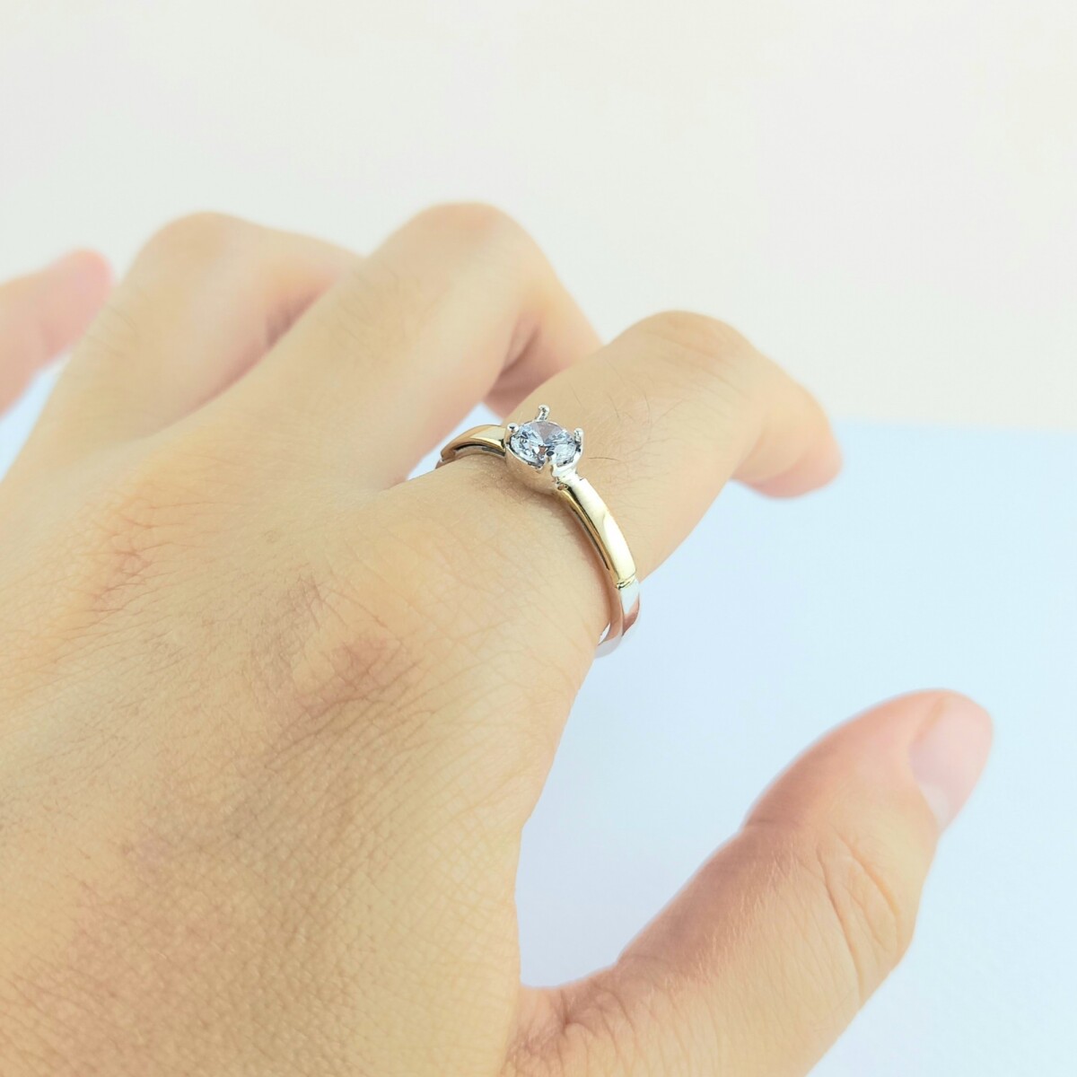 Anillo de plata 925 y double en oro 18 ktes con circonia, SOLITARIO. 