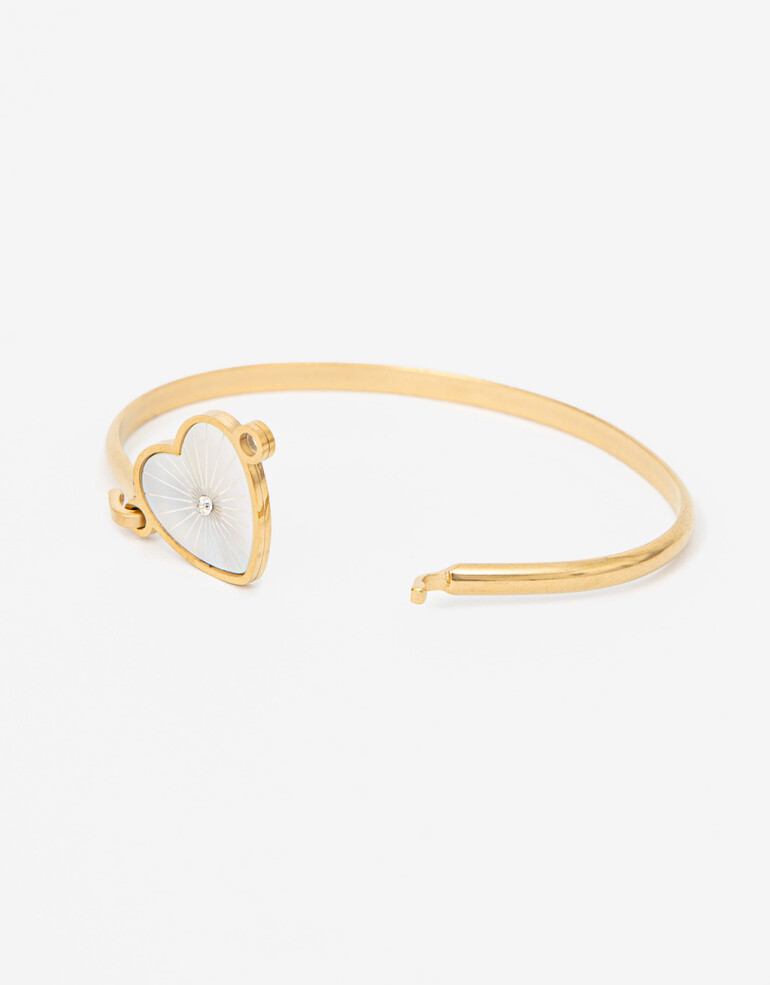 Brazaletes Piedras Pulsera De Acero Con Corazón - Dorado