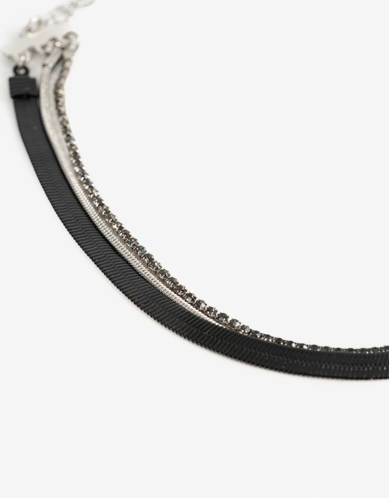Collares Cortos Color Collares Cortos Black - Plateado Rodio