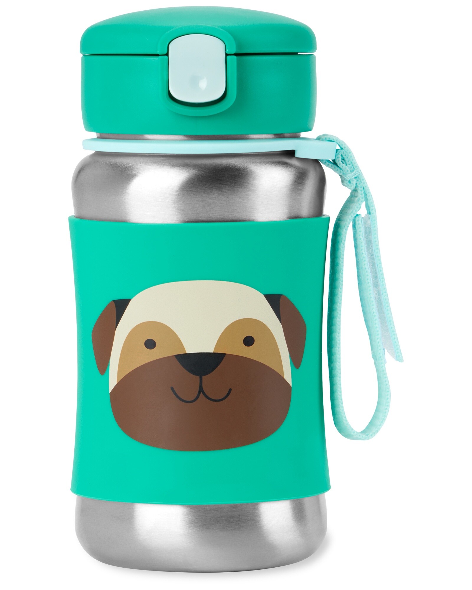 Botella de acero inoxidable con sorbito, diseño pug Sin color