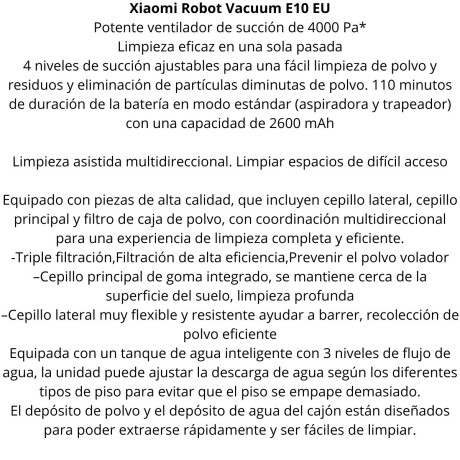 Aspiradora Robot Xiaomi Vauum E10 V01