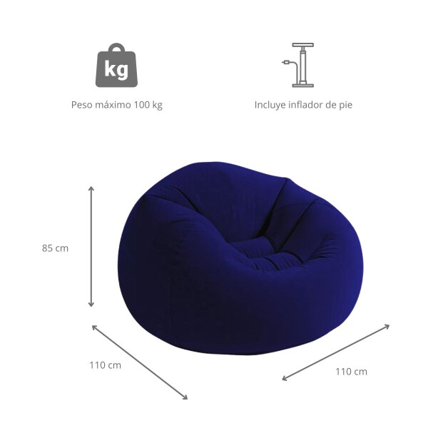 Puff Sillón Inflable de Pvc Con Respaldo Color Azul + Inflador Puff Sillón Inflable de Pvc Con Respaldo Color Azul + Inflador