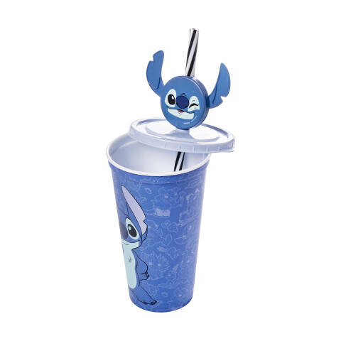 Vaso Plástico Milk Shake con Pin y Pajita Stitch 500 ml AZUL