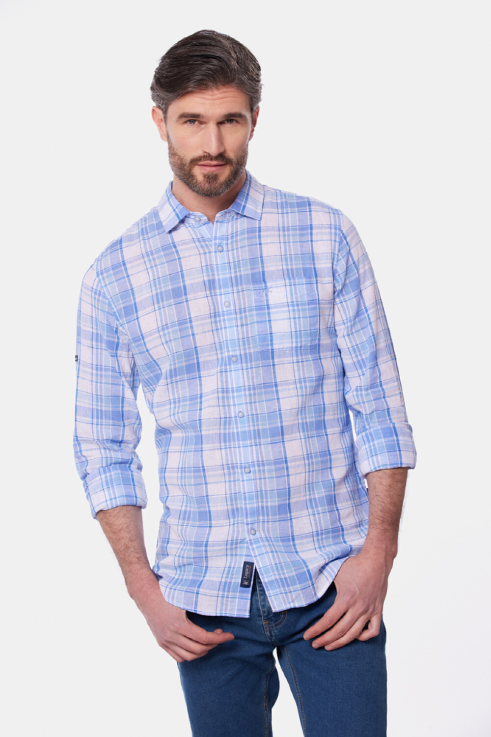 CAMISA DE LINO A CUADROS Azul