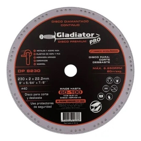 Disco Gladiator Pro Premium Diamantado 230mm Dp8230.- Disco Gladiator Pro Premium Diamantado 230mm Dp8230.-