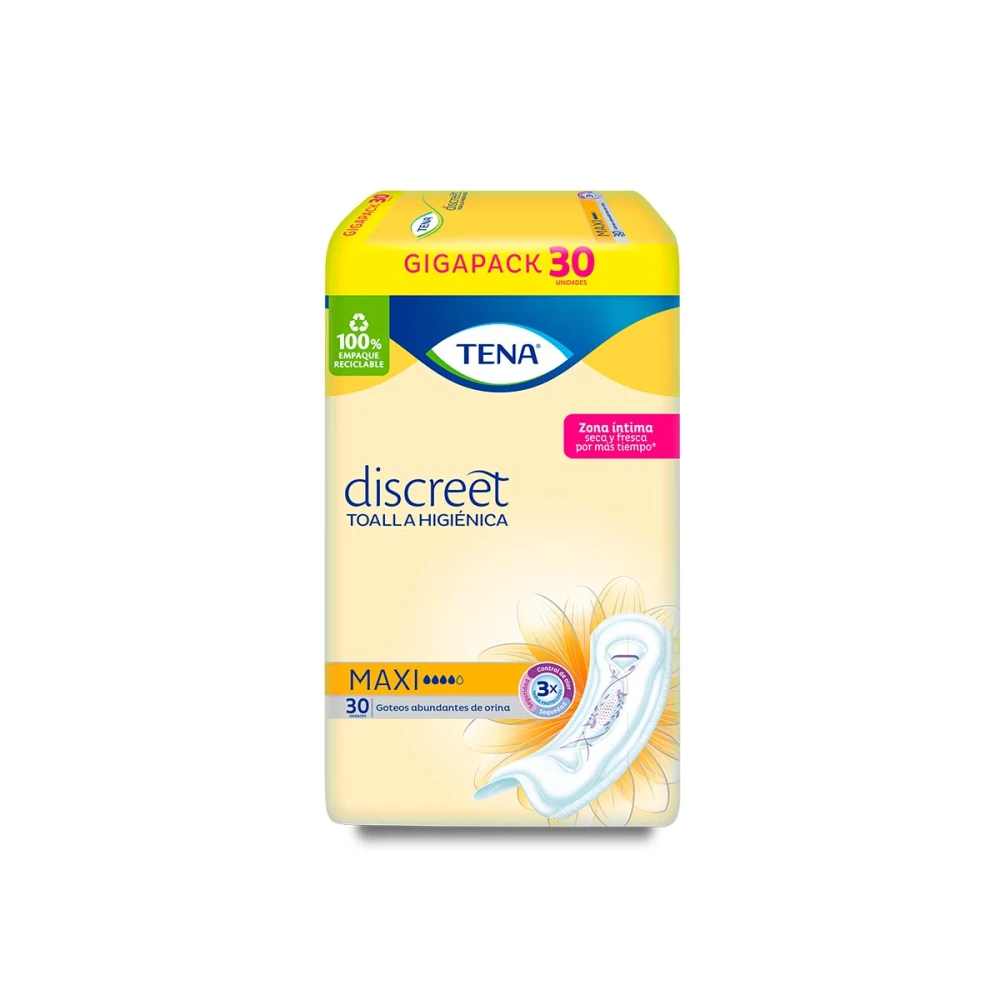 TENA TOALLA DISCREET MAXI PAQ. X 30 UNID