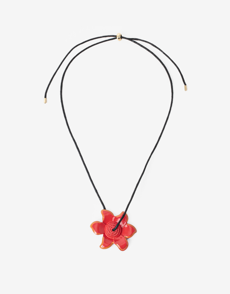 Collares Largos Color Collar Cordón Flor Esmaltada - Rojo Cereza