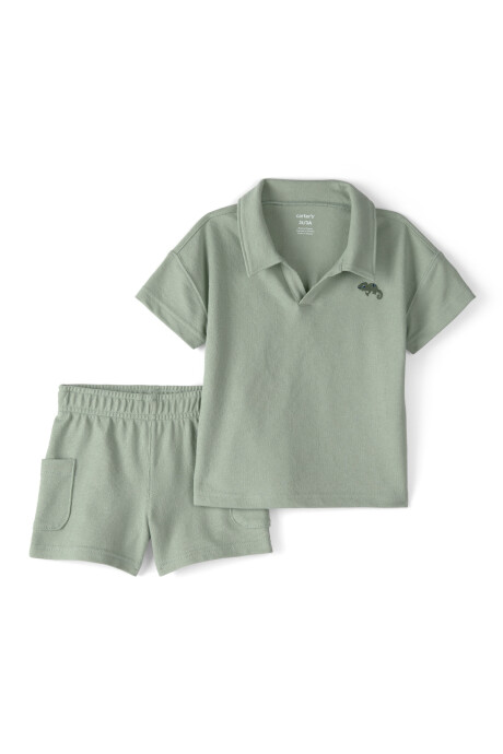 Set dos piezas de algodón, short y remera, verde, iguana bordada. Talles 2-5T Set dos piezas de algodón, short y remera, verde, iguana bordada. Talles 2-5T