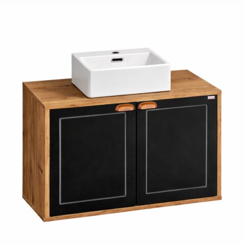 Mueble de baño Creta Rustico 78 cm negro con bacha de loza Mueble De Baño Creta Rustico 78 Cm Negro Con Bacha De Loza