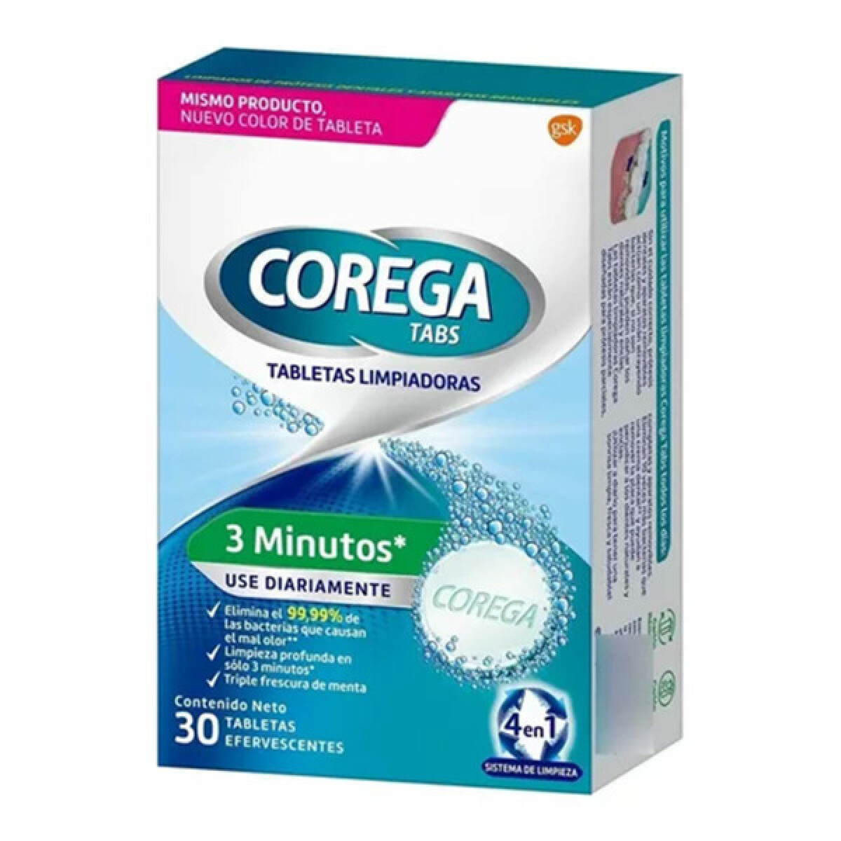 Tabletas limpiadoras de prótesis dental Corega - 3 Minutos uso diario 