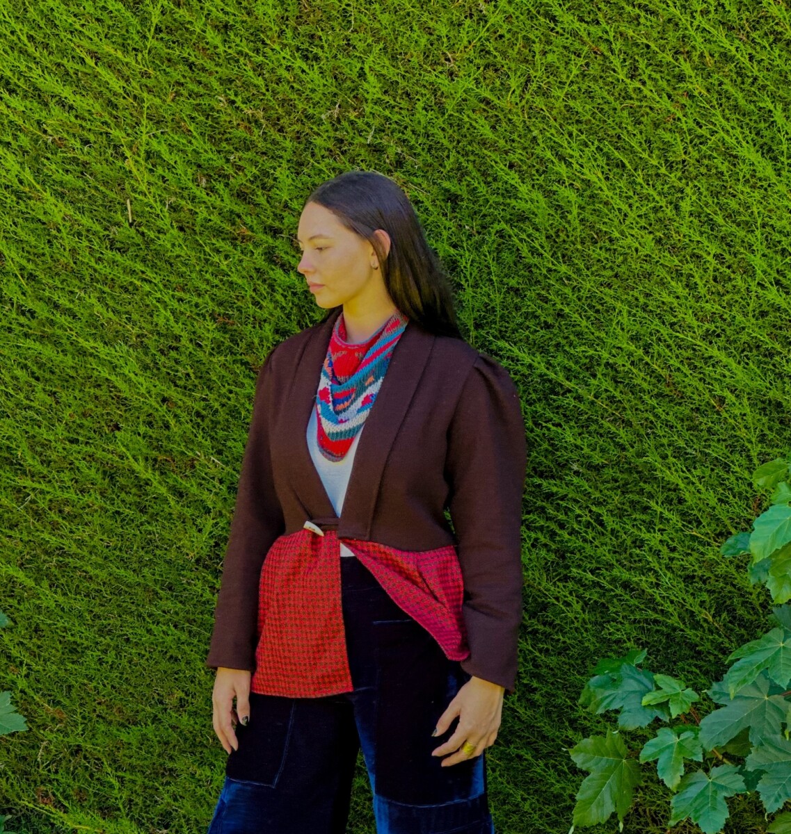 Blazer Office Lana - Chocolate / Tweed Rojo 