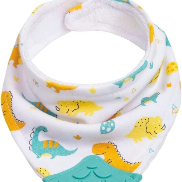 Babero bandana con mordillo BUBA Dino verde