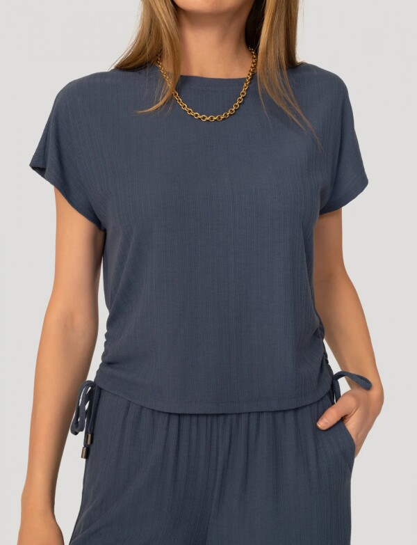 Conjunto Pantalon & Remera En Algodón Acanalado GRIS AZULADO
