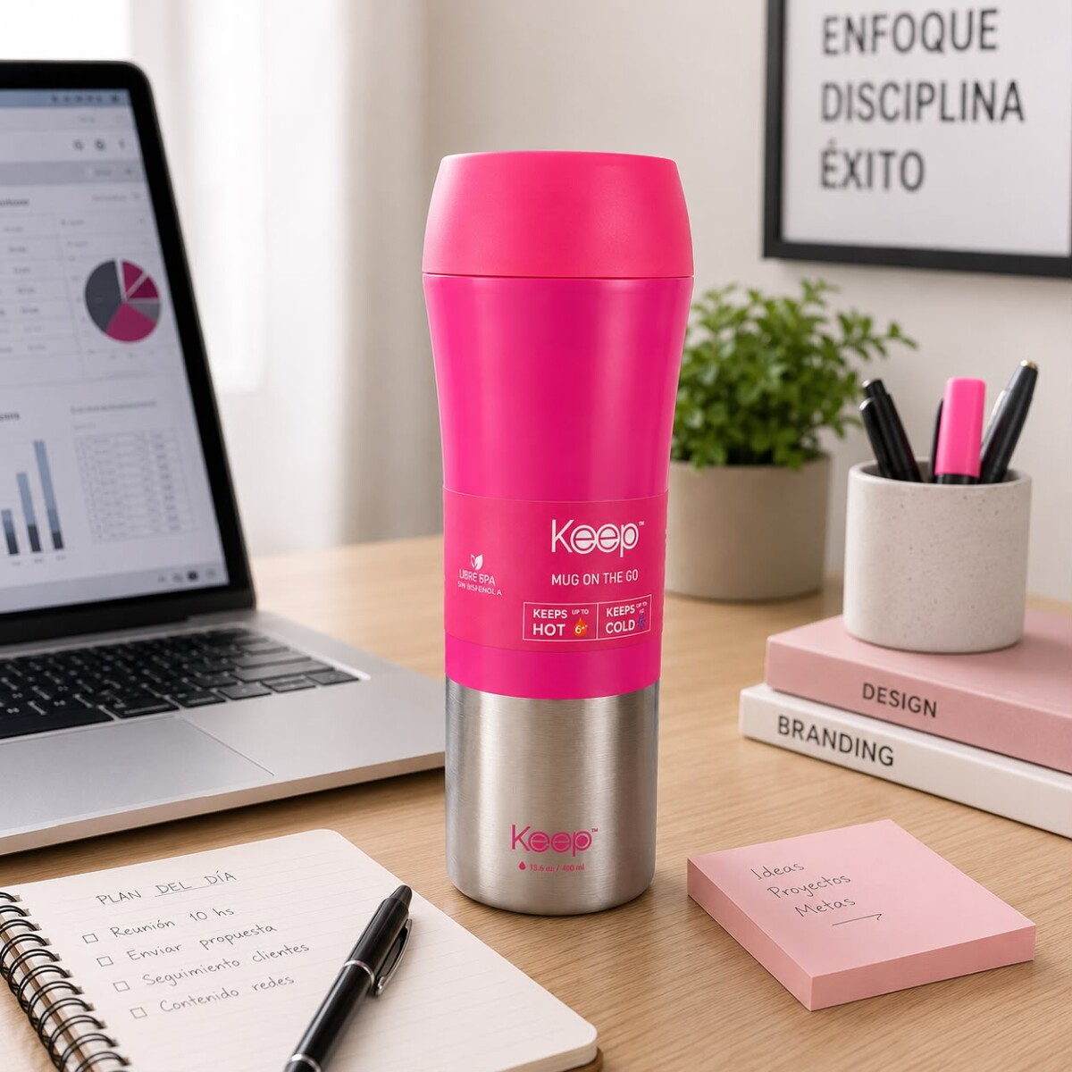 Mug en Acero Inoxidable Frio/Calor 400ml - Rosado 