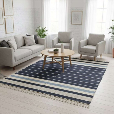 Alfombra C/Flecos 122X178Cm Centro Azul