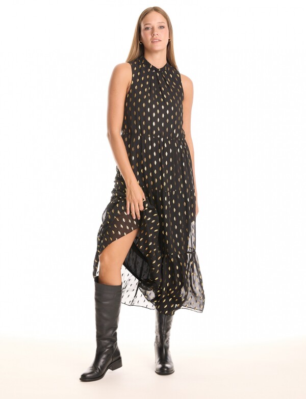 Vestido Gasa Lurex NEGRO/DORADO