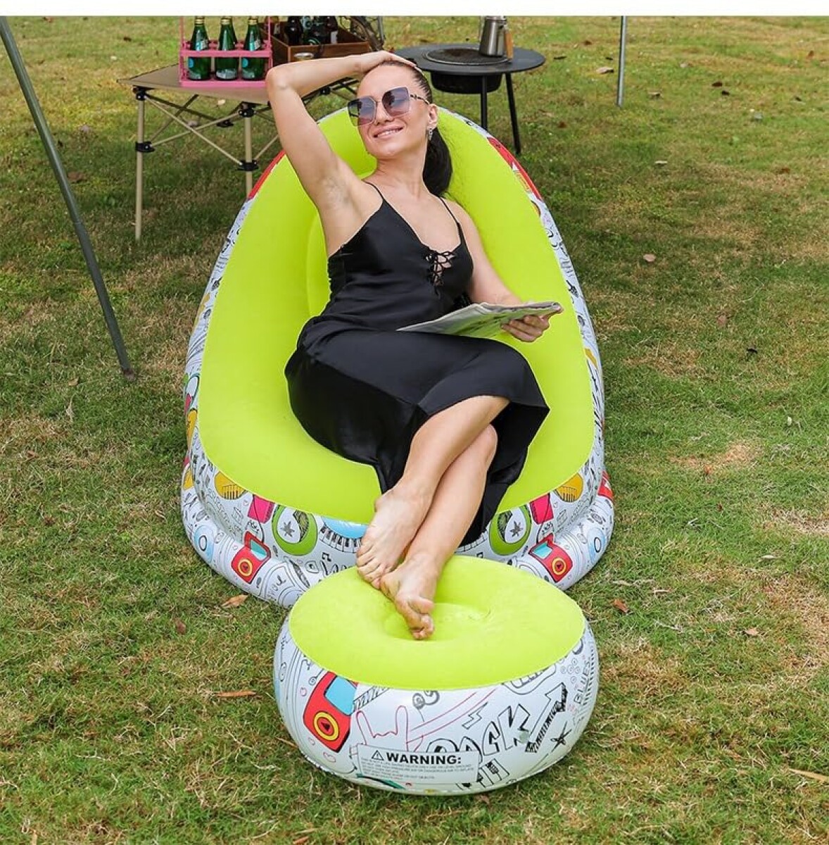 Sillón Inflable Con Puff Sofá Con Apoyapies - Amarillo 