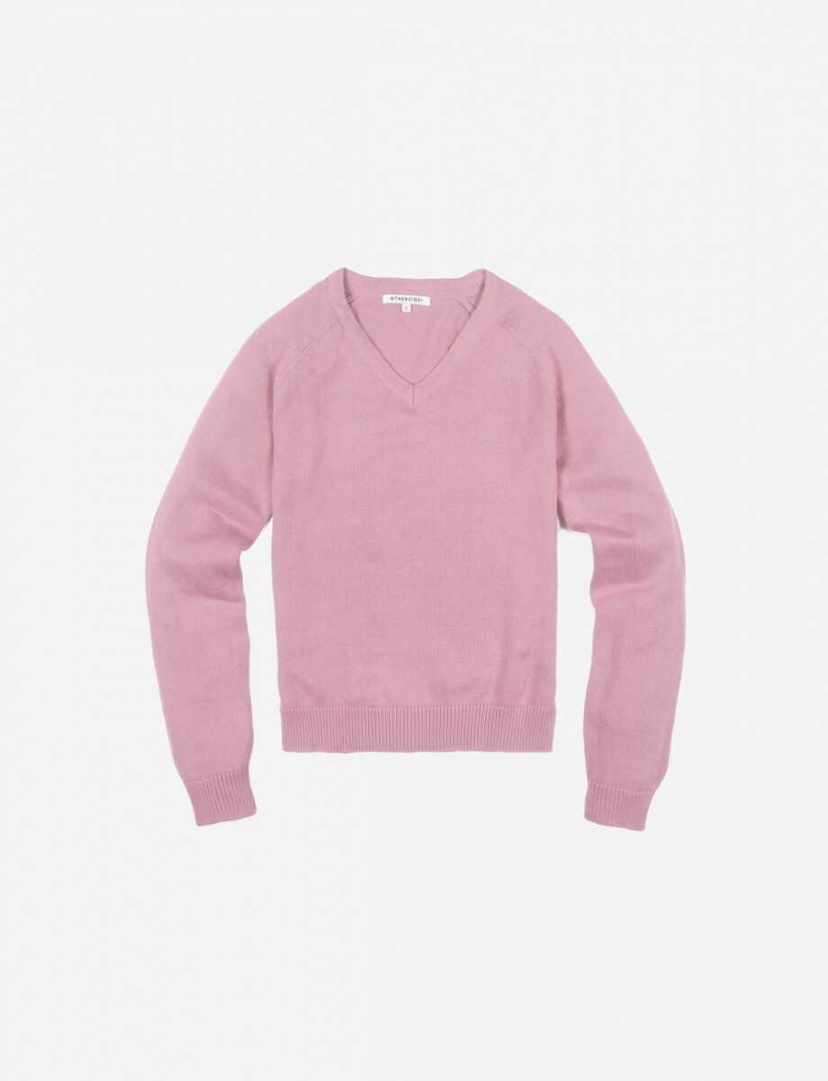 Sweater escote en V manga larga - Rosa Palido 