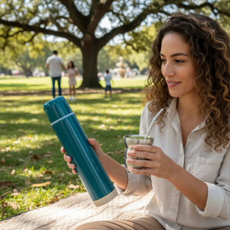 Set Termo Bala 750ml +mate 140ml +bombilla regalo Ac. Inox. Azul Petróleo