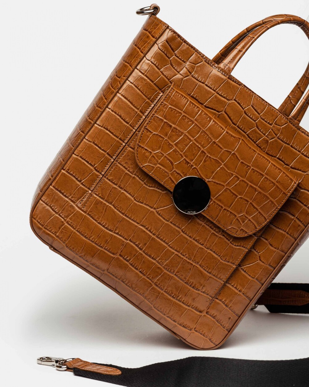 Shopper The Circle en cuero croco Cuoio