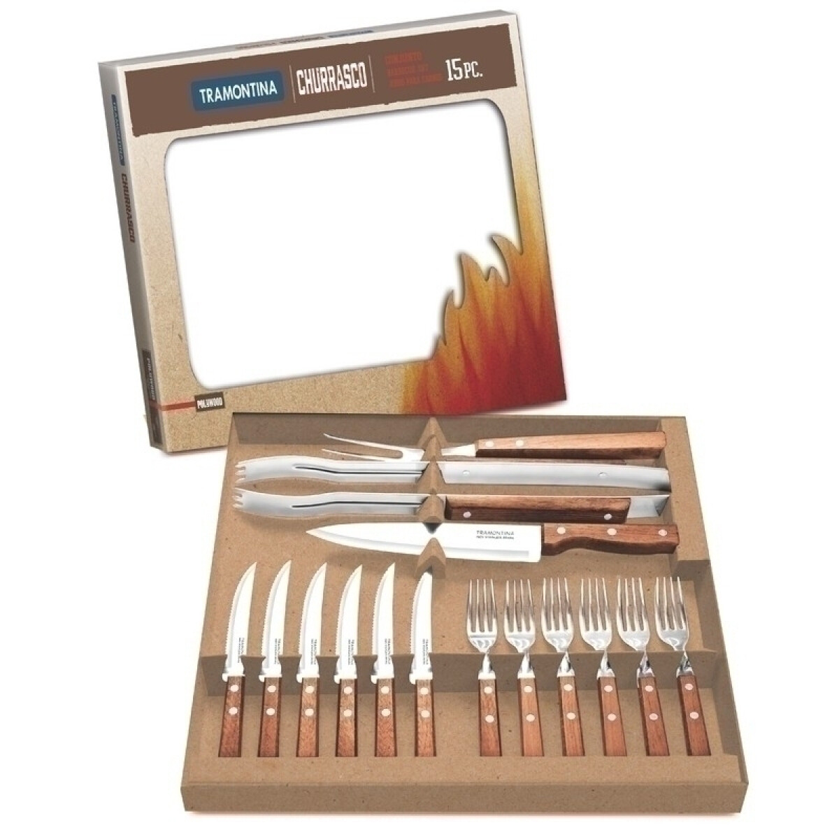 Juego para asado modelo CHURRASCO, 15 piezas -TRAMONTINA - TN8199 