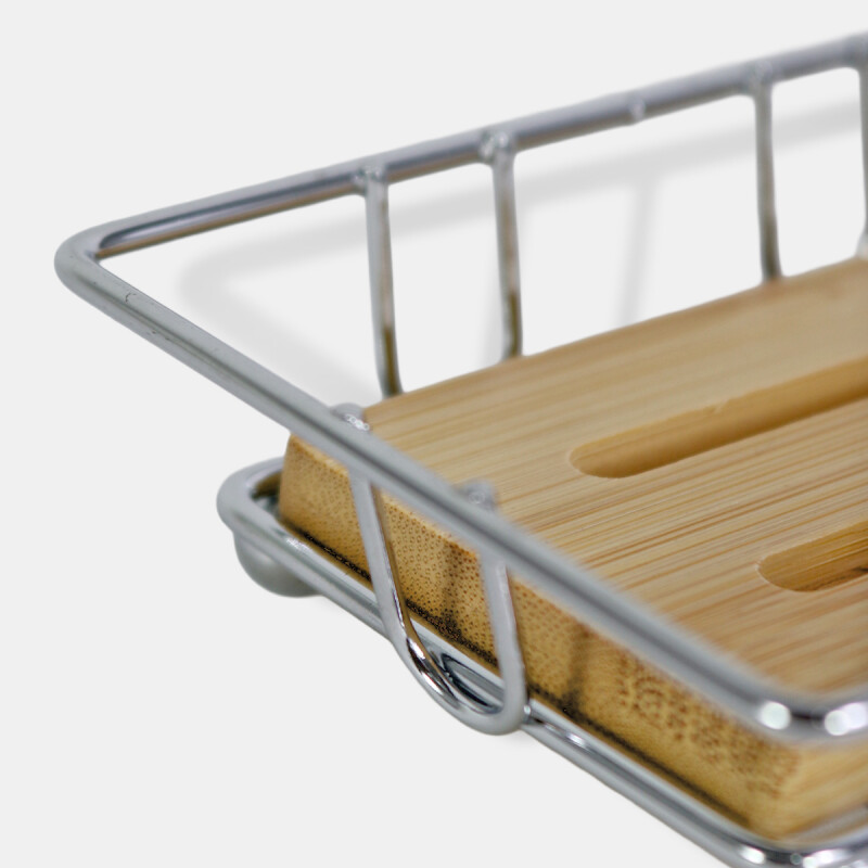 JABONERA METAL PLATA/BAMBU 12.5X8.5CM Unica