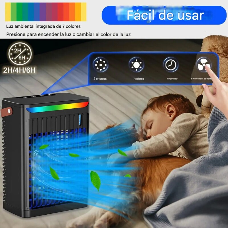 Mini Aire Acondicionado Portátil USB C/Humidificador Luz LED Mini Aire Acondicionado Portátil USB C/Humidificador Luz LED
