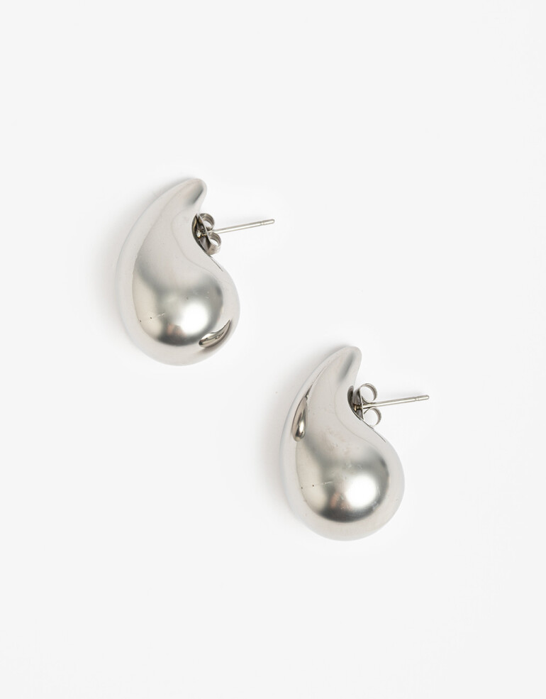 Aros Colgantes Cortos Metal Aros Cortos De Acero - Plateado