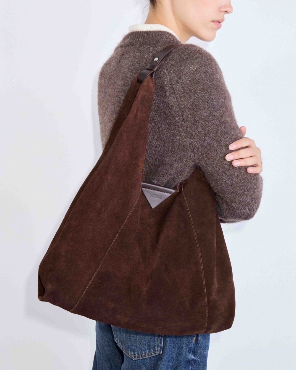 Bolso The Shopping en cuero gamuza Chocolate Niquel