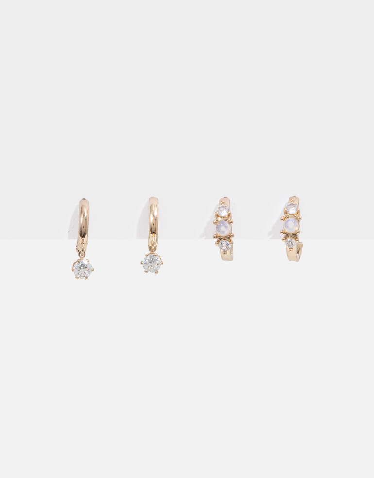 Aros Argollas Set Strass Set De Argollas Con Cubic - Dorado