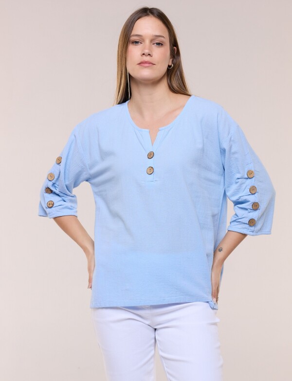 Blusa Algodón Botones CELESTE
