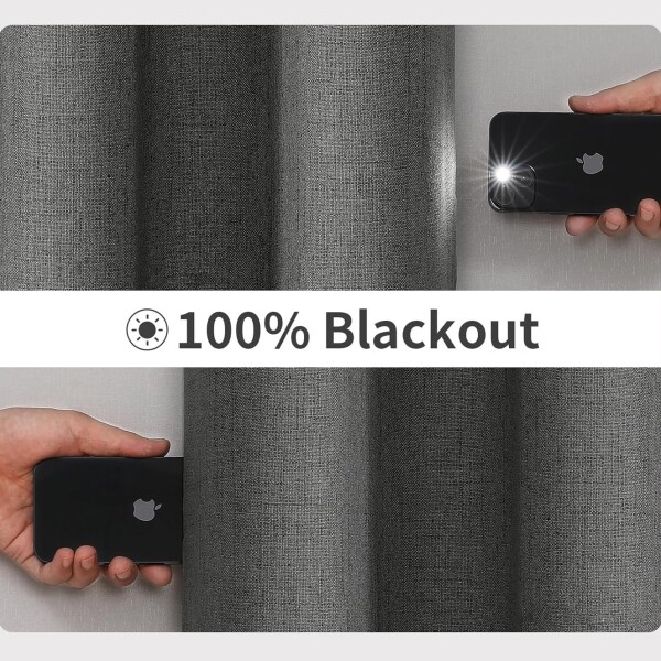 Cortina Blackout 100% Engomada Termica Set 2 Paños Tipo Lino Variante Color Gris Oscuro