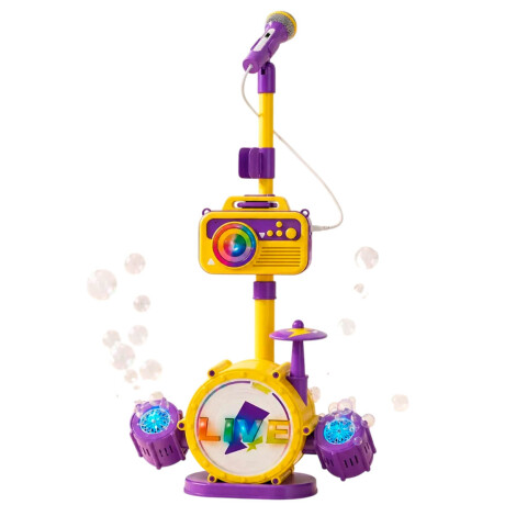 Set Musical Burbujero Batería Micrófono Sonido Y Luz Amarillo