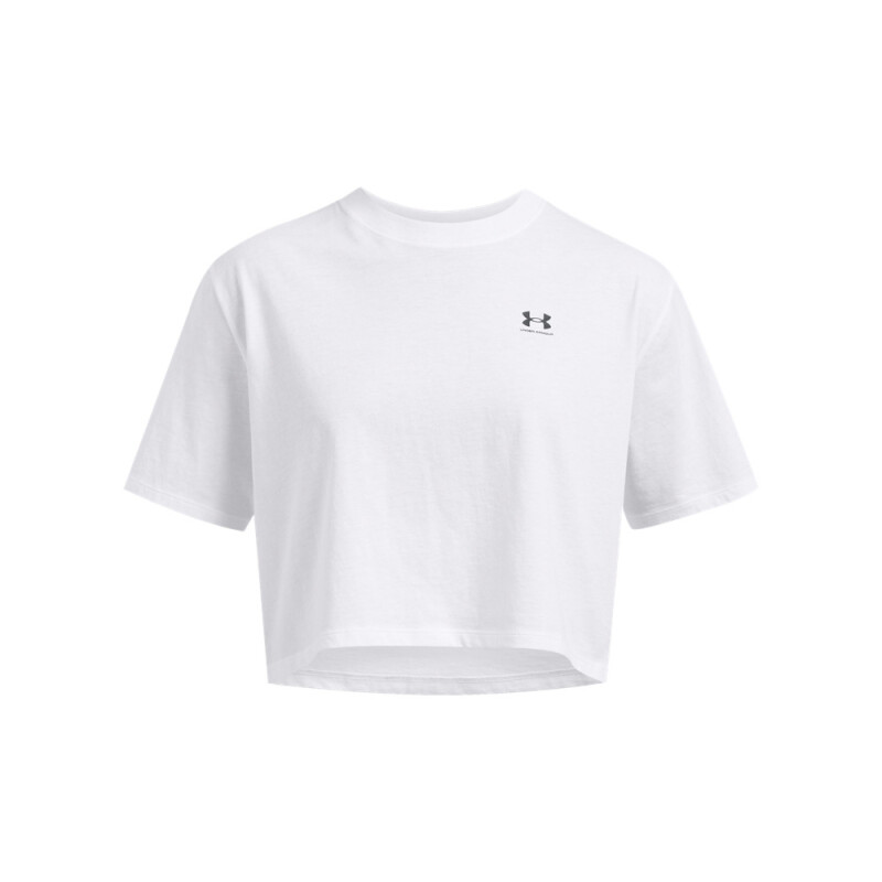 UA W BOXY CROP LOGO SS-ORG WHT-100