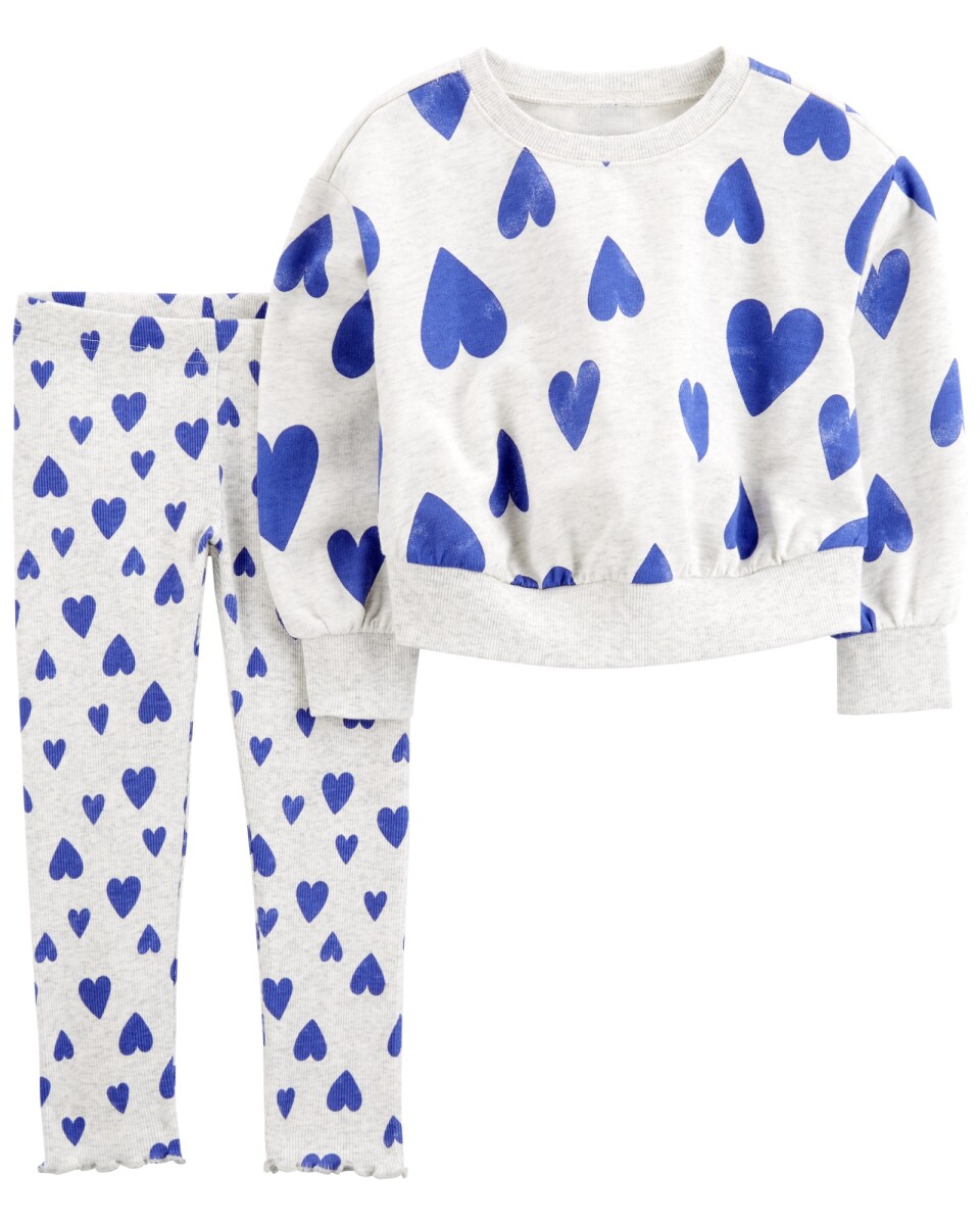 Set dos piezas de algodón, pantalón y buzo, diseño corazones 